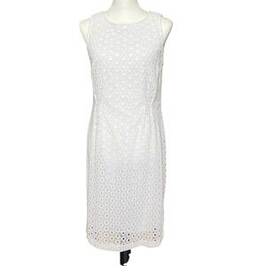 Garnet Hill Dress Size 6 White Eyelet Sheath Sleeveless Preppy Knee Length